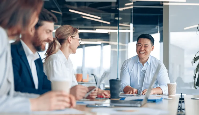 asian businessman working and communicating together in an modern office